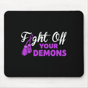 Fight Off Your Demons Purple Ribbon Boxing Gloves  Mouse Pad