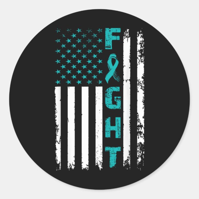 Fight Ovarian Cancer American Flag Awareness Survi Classic Round Sticker (Front)