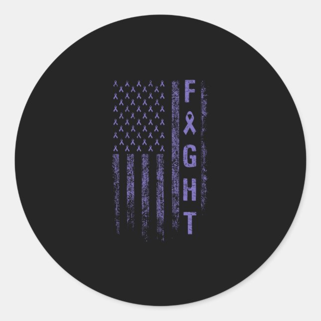 Fight Pancreatic American Flag Cancer Awareness Classic Round Sticker (Front)