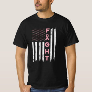 Fight Pink American Flag Breast Cancer Awareness T-Shirt