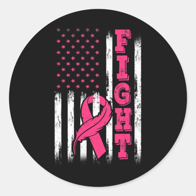 Fight Pink Ribbon Flag Breast Cancer Awareness  Classic Round Sticker (Front)