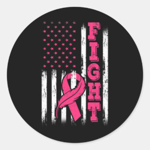 Fight Pink Ribbon Flag Breast Cancer Awareness Classic Round Sticker