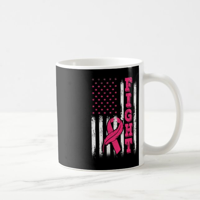 Fight Pink Ribbon Flag Breast Cancer Awareness  Coffee Mug (Right)