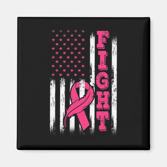 Fight Pink Ribbon Flag Breast Cancer Awareness  Magnet (Front)