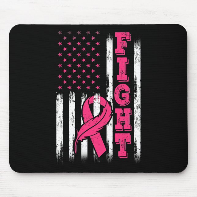 Fight Pink Ribbon Flag Breast Cancer Awareness  Mouse Pad (Front)