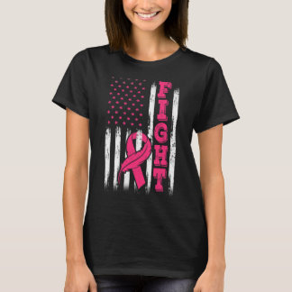 Fight Pink Ribbon Flag Breast Cancer Awareness  T-Shirt