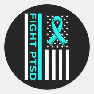Fight Ptsd Stress Awareness Usa Flag Ribbon Graphi Classic Round Sticker