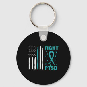 Fight Ptsd Teal Ribbon And Flag Key Ring