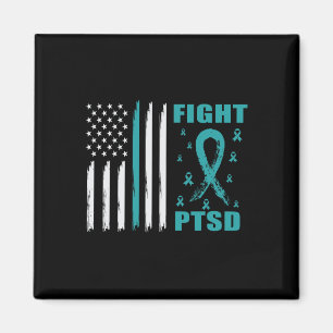 Fight Ptsd Teal Ribbon And Flag Magnet