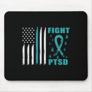 Fight Ptsd Teal Ribbon And Flag Mouse Pad