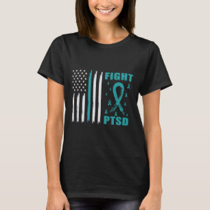 Fight Ptsd Teal Ribbon And Flag T-Shirt