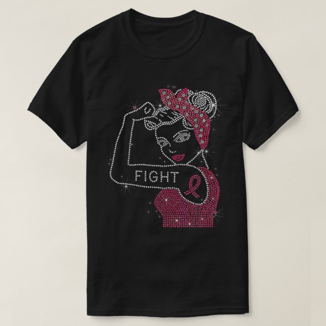 Fight Rosie the Riveter Rhinestone Breast Cancer A T-Shirt (Design Front)