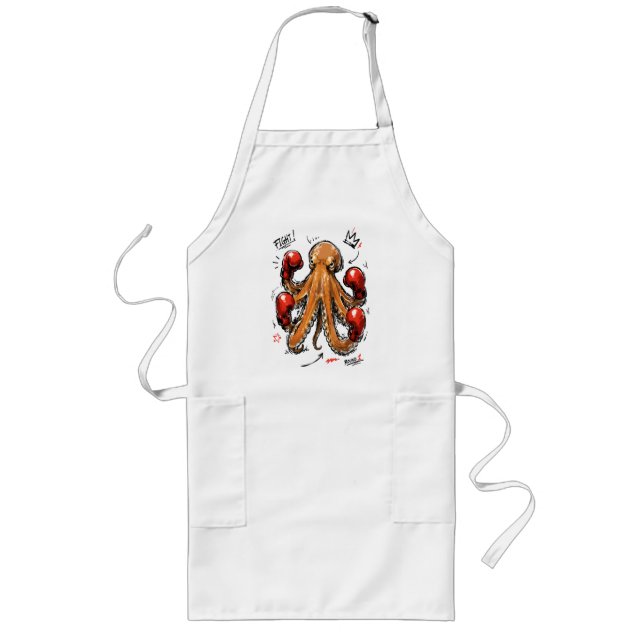 Fight Round 1 Boxing Octopus – Bold Hand-Drawn Long Apron (Front)
