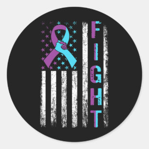 Fight Suicide Awareness American Flag Purple Teal  Classic Round Sticker