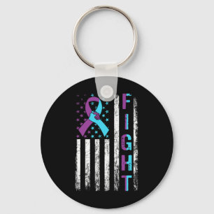Fight Suicide Awareness American Flag Purple Teal Key Ring