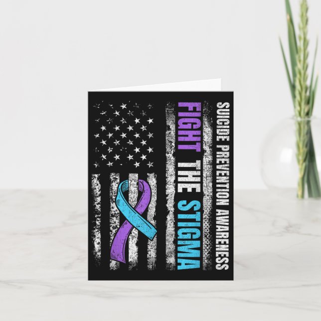 Fight The Stigma American Flag Suicide Prevention  Card (Front)