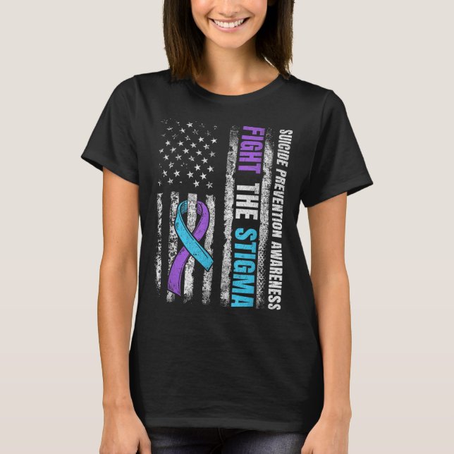 Fight The Stigma American Flag Suicide Prevention  T-Shirt (Front)
