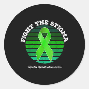 Fight The Stigma, Green Ribbon, Mental Health Awar Classic Round Sticker