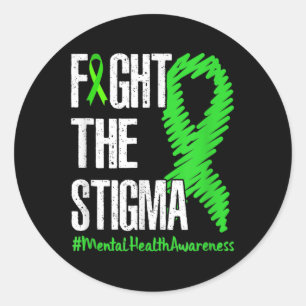 Fight The Stigma Green Ribbon Mental Health Awaren Classic Round Sticker