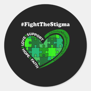 Fight The Stigma Green Ribbon Mental Health Awaren Classic Round Sticker