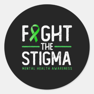 Fight The Stigma - Green Ribbon Tee, Mental Health Classic Round Sticker