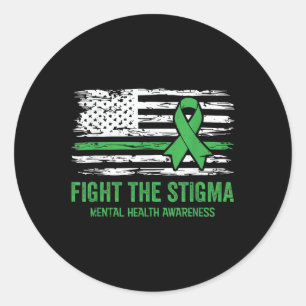 Fight The Stigma Mental Health Awareness Green Rib Classic Round Sticker