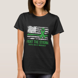 Fight The Stigma Mental Health Awareness Green Rib T-Shirt