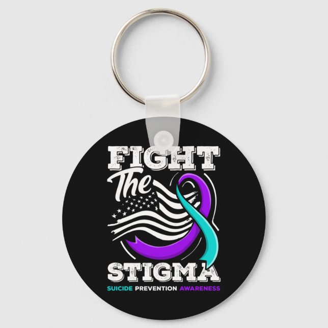 Fight The Stigma Suicide Prevention Awareness Long Key Ring (Front)