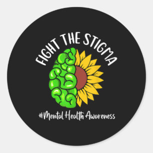 Fight The Stigma Sunflower Brain Mental Health Awa Classic Round Sticker