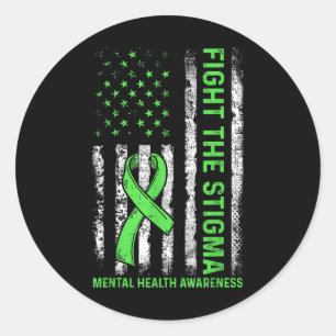 Fight The Stigma Us American Flag Mental Health Aw Classic Round Sticker