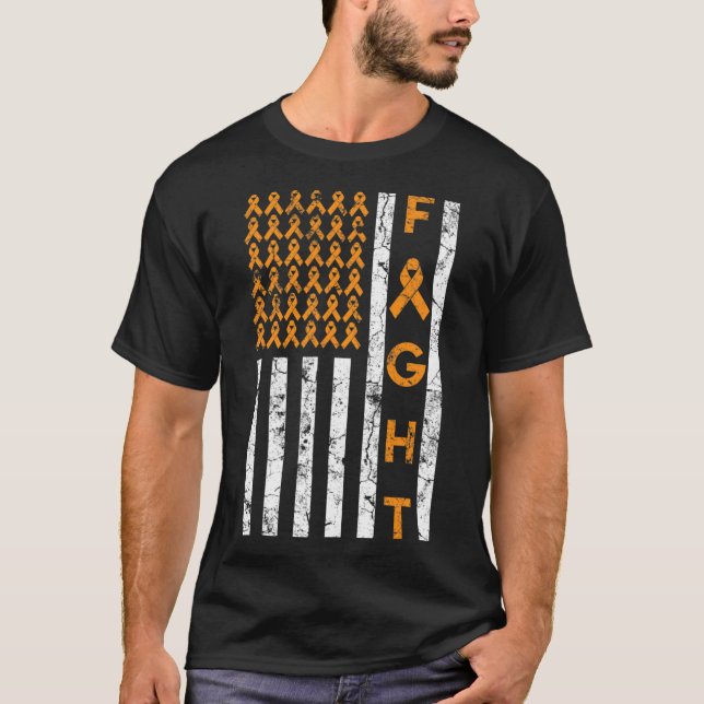 Fight US American Flag Orange Ribbon Leukaemia Awa T-Shirt (Front)