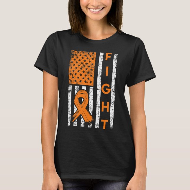 Fight US American Flag Orange Ribbon Leukaemia Awa T-Shirt (Front)