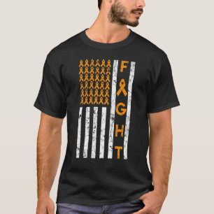 Fight Us American Flag Orange Ribbon Leukemia Awar T-Shirt