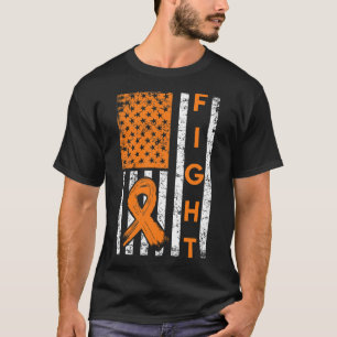 Fight US American Flag Orange Ribbon Leukemia Awar T-Shirt