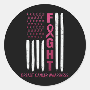 Fight Usa Flag On The Back Breast Cancer Awareness Classic Round Sticker