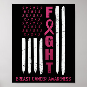 Fight Usa Flag On The Back Breast Cancer Awareness Poster
