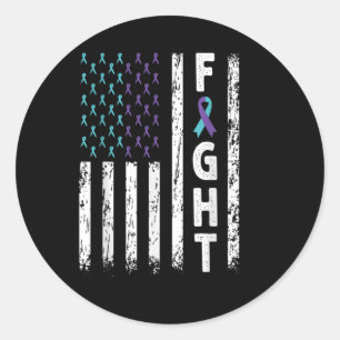 Fight Usa Flag - Suicide Prevention Awareness Ribb Classic Round Sticker