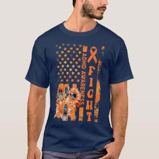 Fight USA Flag Sunflower Christian ADHD Awareness T-Shirt