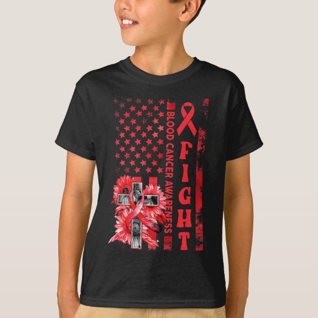 Fight USA Flag Sunflower Christian Blood Cancer Aw T-Shirt (Front)