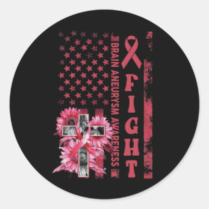 Fight USA Flag Sunflower Christian Burgundy Brain Classic Round Sticker