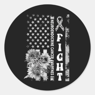 Fight USA Flag Sunflower Christian Burgundy Brain Classic Round Sticker