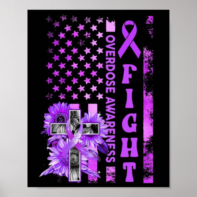 Fight USA Flag Sunflower Christian Overdose Awaren Poster (Front)