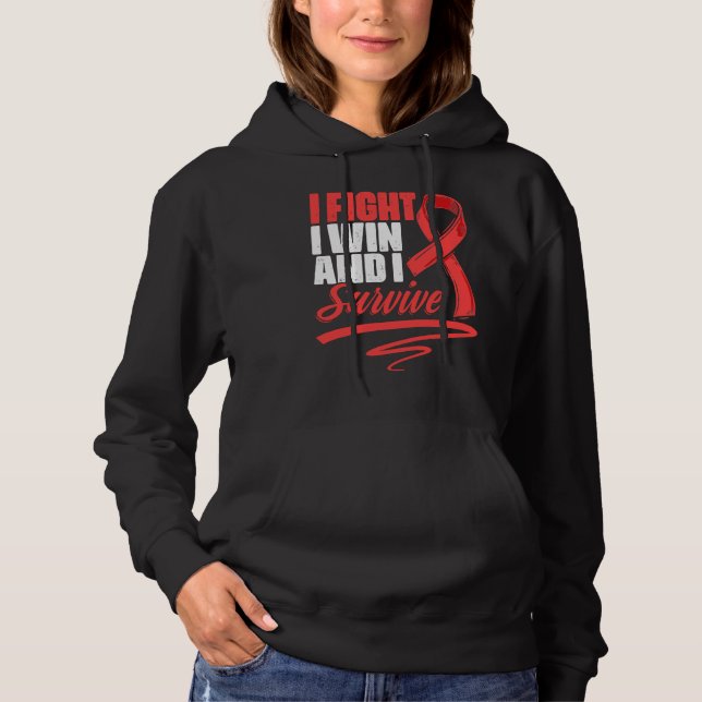 Fight Win Stroke Survivor Red Ribbon Stroke Awaren Hoodie (Front)