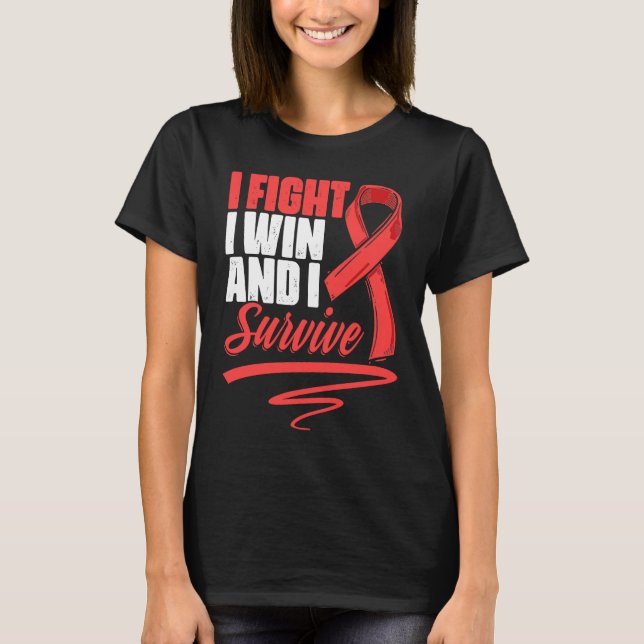 Fight Win Stroke Survivor Red Ribbon Stroke Awaren T-Shirt (Front)