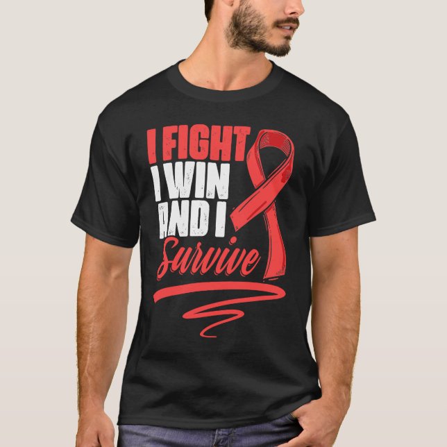 Fight Win Stroke Survivor Red Ribbon Stroke Awaren T-Shirt (Front)