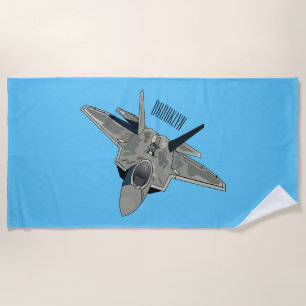 Fighter aircraft cartoon illustration beach towel