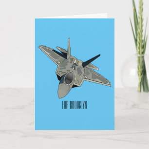 Fighter aircraft cartoon illustration card