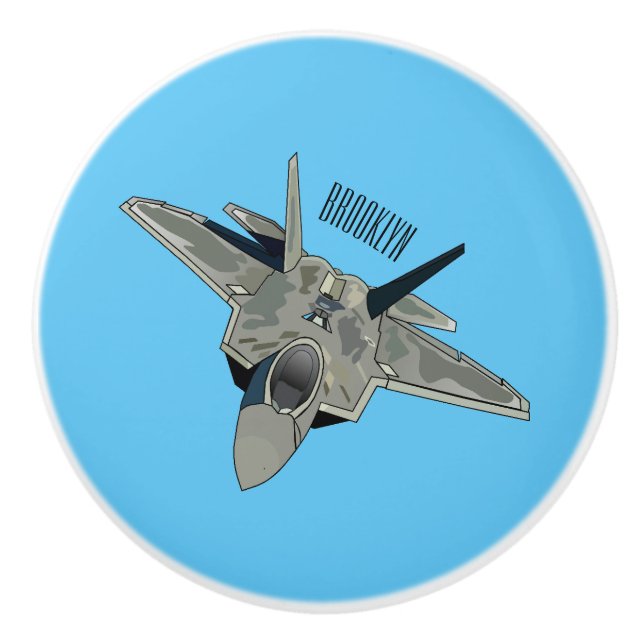 Fighter aircraft cartoon illustration ceramic knob (Front)