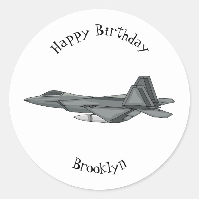 Fighter aircraft cartoon illustration classic round sticker (Front)