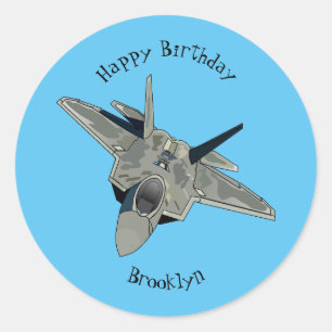 Fighter aircraft cartoon illustration classic round sticker